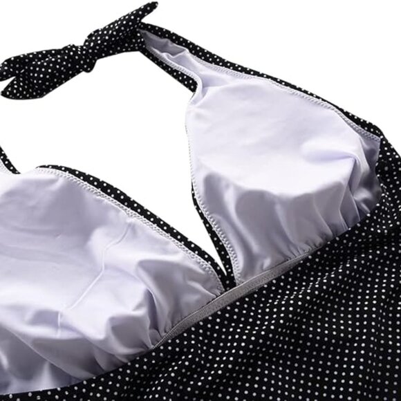 NWT Plunging V Neck Halter Shirred Tankini Swim Top Polka Dot 18 - Picture 5 of 10